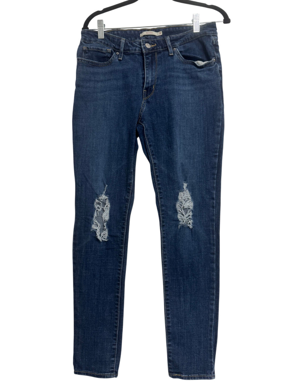 Levi's 711 Skinny Jeans Women's Size 31 Medium Wash Distressed Stretch Denim